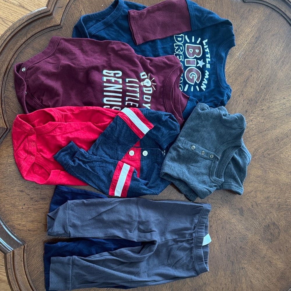 Multiple Brand Boys Long Sleeve Onsies in Navy, Burgundy, Red, Gray and Joggers